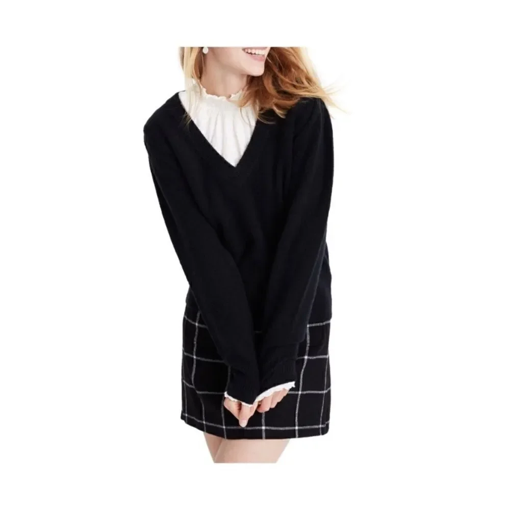 Madewell Black V-Neck Pullover Sweater Preppy Academia School Girl